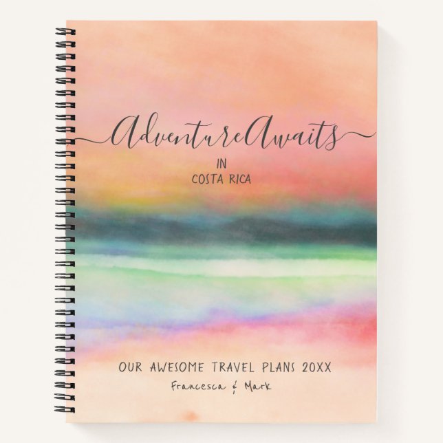 Travel Adventure Couple Pink Watercolor Custom Notebook (Front)