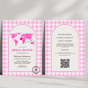 Travel Adventure Gingham Bridal Shower QR Code  Invitation