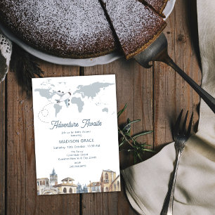 Travel Adventure World Map Aeroplane Baby Shower Invitation