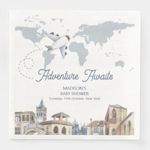 Travel Adventure World Map Airplane Baby Shower Napkin