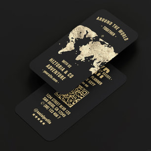 Travel Advisor Black Faux Gold Map Tour Agency Business Card