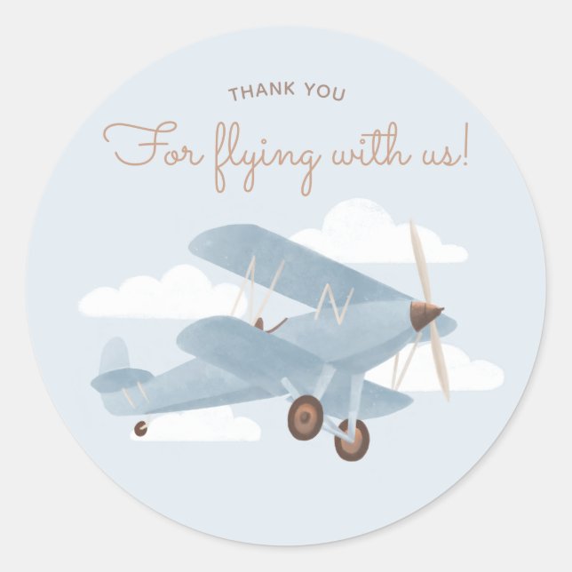 Travel Aeroplane Baby Shower Thank You Classic Round Sticker (Front)