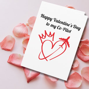 Travel Aeroplane Heart and Crown Modern Valentine' Card