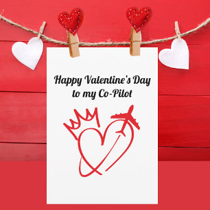 Travel Aeroplane Heart and Crown Modern Valentine' Card