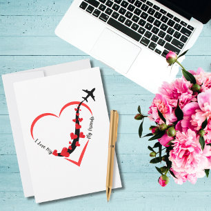 Travel Aeroplane Heart & I Love My Fly Friends Holiday Card