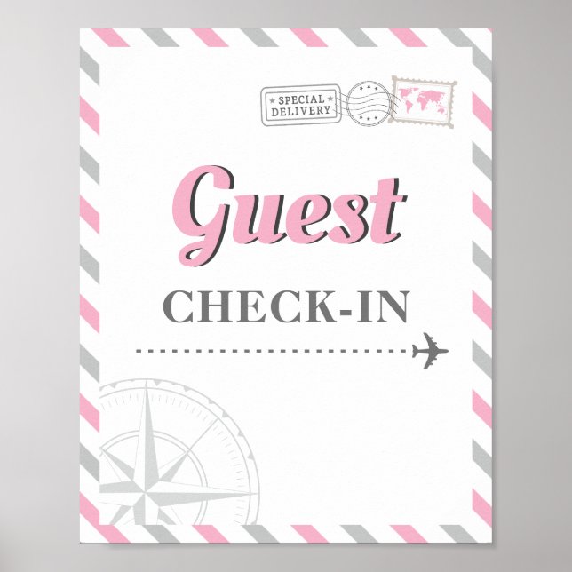 Travel Aeroplane Party Theme Guest Check-in Welcom Poster (Front)