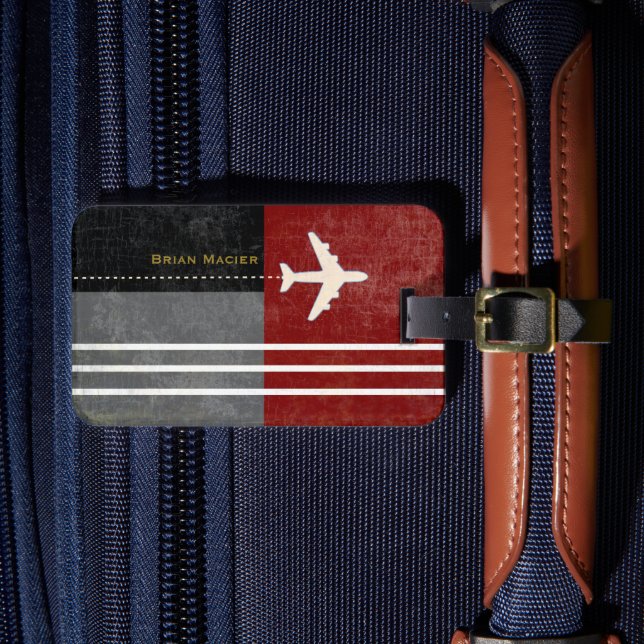 Travel Aeroplane Traveller Name & Initial Masculin Luggage Tag (Front Insitu 4)