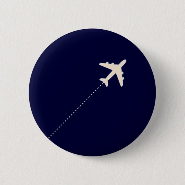 travel aeroplane with dotted line 6 cm round badge (Front)