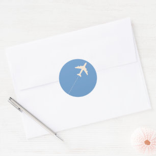 travel aeroplane with dotted line classic round sticker