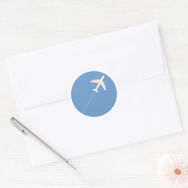 Travel aeroplane with dotted line classic round sticker (Envelope)