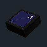 travel aeroplane with dotted line gift box<br><div class="desc">A graphic image of a white aeroplane with a straight dotted line ( flight path ). You can use the 'customise it' tool if you want to change the blue background colour. A simple travel related design. A good suggestion for people who work for airlines and who travel on planes...</div>