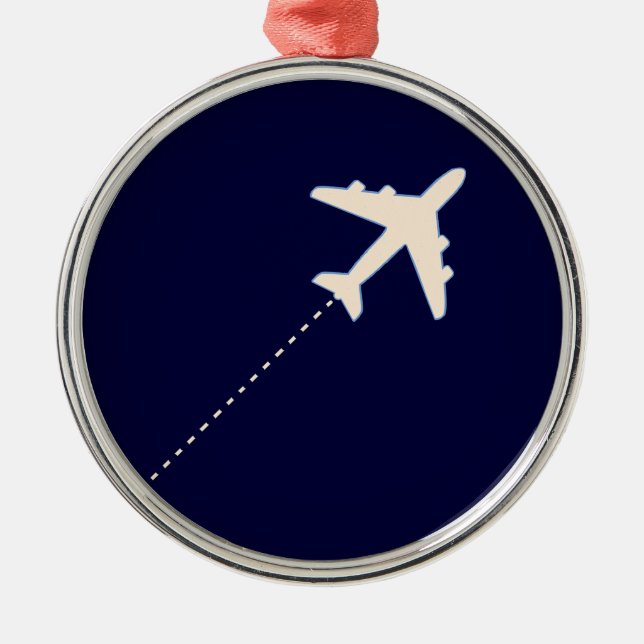 travel Aeroplane with dotted line Metal Tree Decoration (Front)