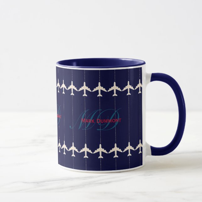 travel aeroplane with dotted line personalised mug (Right)