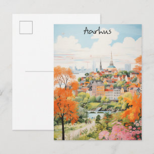 Travel Aesthetic Painting City Aarhus Denmark Postcard