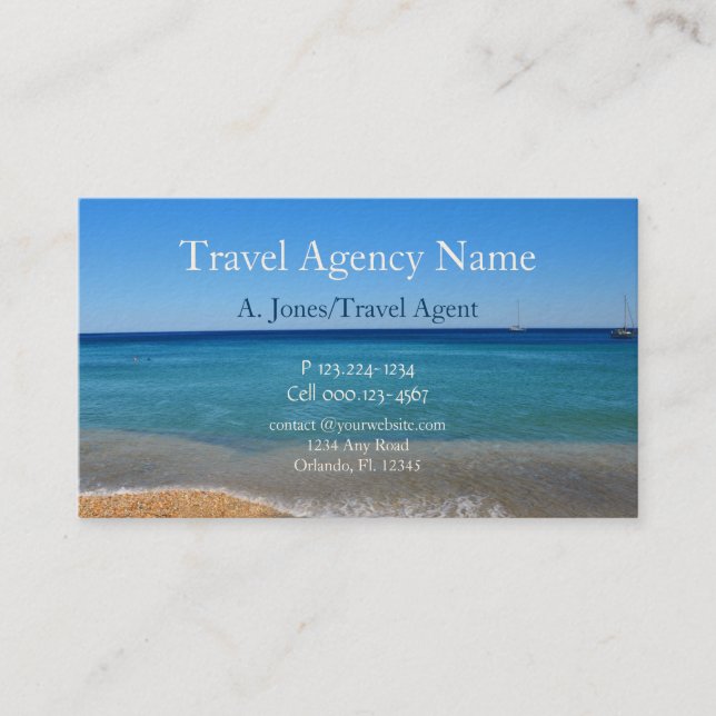 Travel Agency, Beach and Sand Business Card (Front)