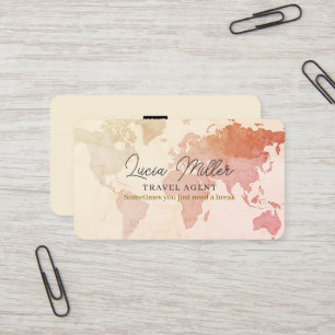 Travel Agency Brownish Red World Map Business Card
