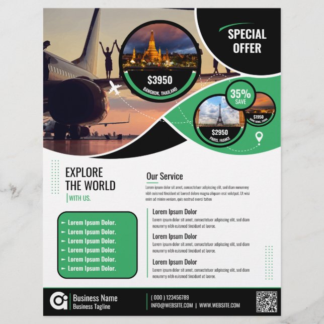Travel Agency Flyer Green Template (Front)
