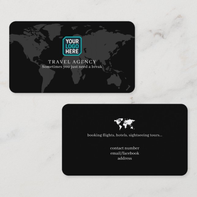 Travel Agency Logo World Map Business Card (Front/Back)