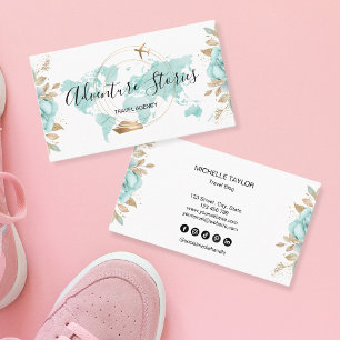 Travel Agency Travel Blog Blue World Map Cruise  Business Card