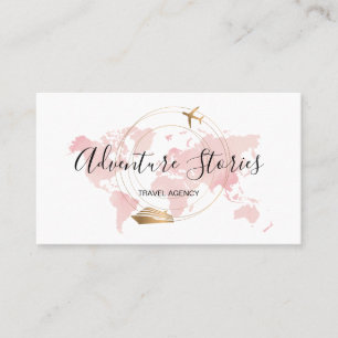 Travel Agency Travel Blog Pink World Map Cruise Business Card