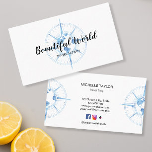 Travel Agency Travel Blog World Map Compass Business Card