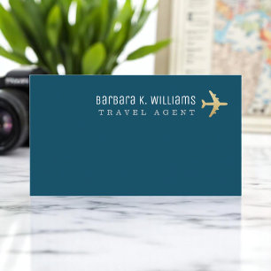 Travel Agent Aeroplane and World Map Blue Business Card