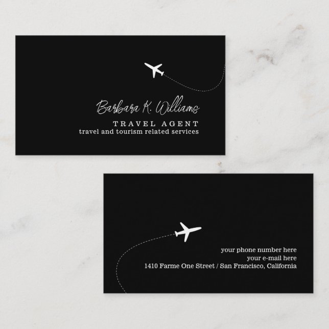 Travel Agent Black and White Calling Card (Front/Back)