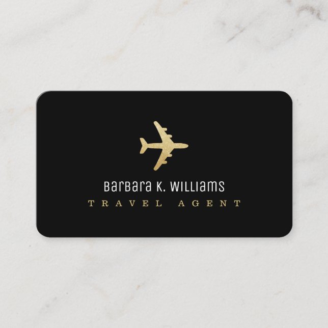 Travel Agent Black Business Card with an Aeroplane (Front)