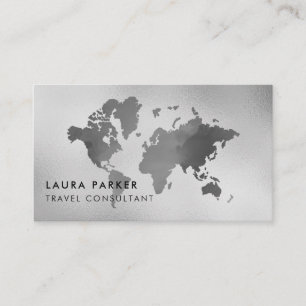 Travel Agent Black White World Map Tourism Booking Business Card