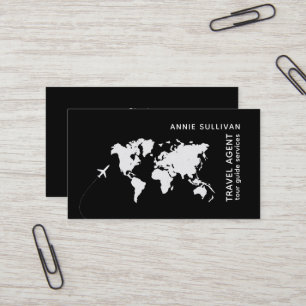 Travel Agent . black with world map Business Card