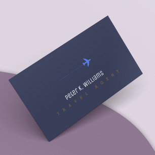 travel agent blue business card with an aeroplane