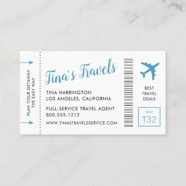 Travel Agent Blue Mini Boarding Pass Business Card (Front)