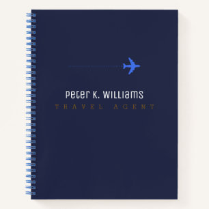 travel agent blue notebook with an airplane