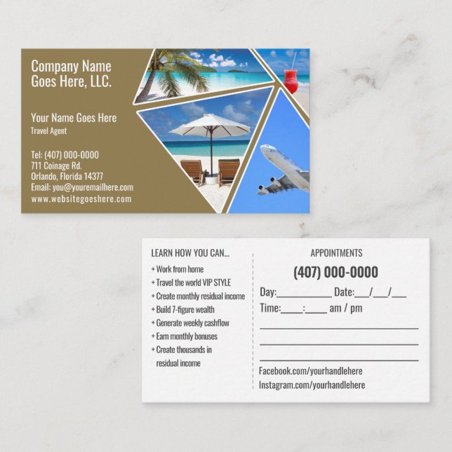 Travel Agent Business Card Template (Front/Back)