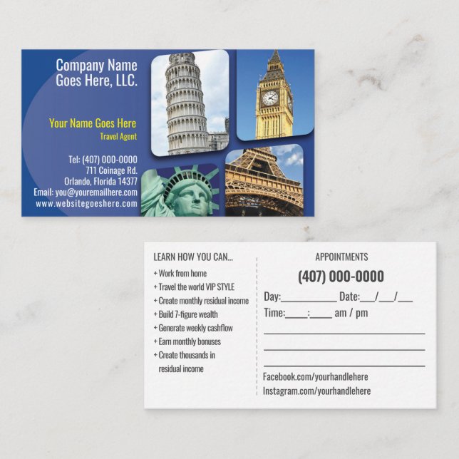 Travel Agent Business Card Template (Front/Back)