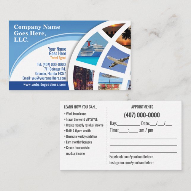 Travel Agent Business Card Template (Front/Back)