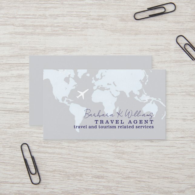 Travel Agent Business Card With Map (Front/Back In Situ)