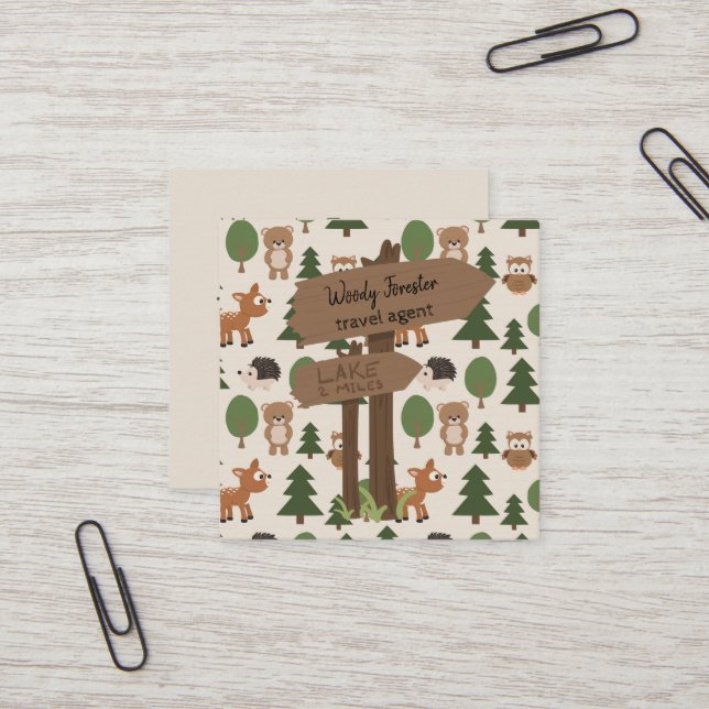 Travel Agent Cute Rustic Vacation Square Business Card (Front/Back In Situ)