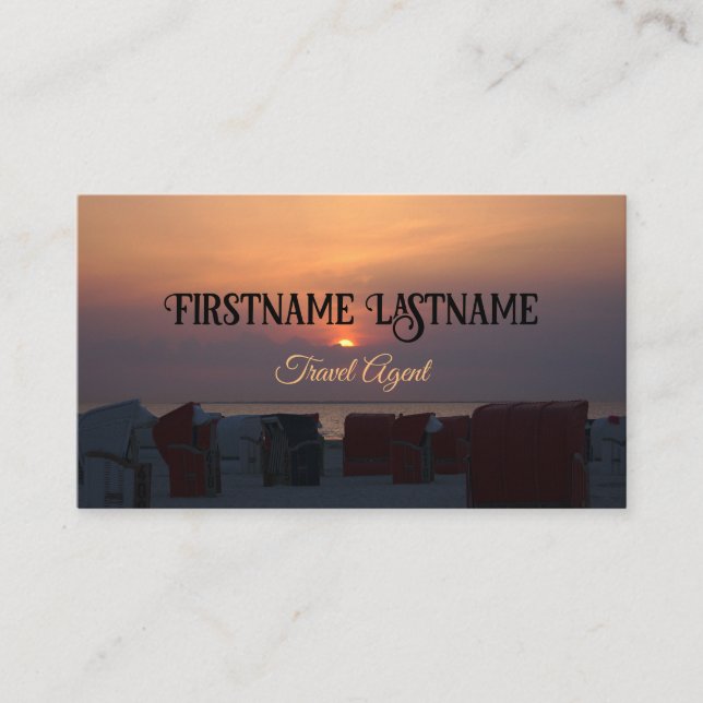 Travel agent dramatic sky ocean beach sunset business card (Front)