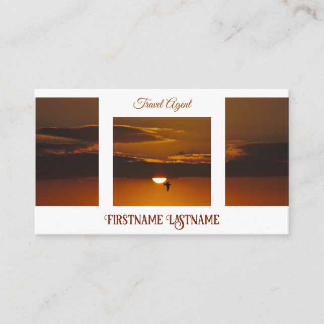 Travel agent dramatic sky ocean beach sunset business card (Front)