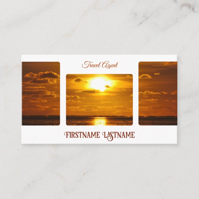 Travel agent dramatic sky ocean beach sunset business card (Front)