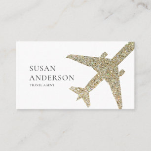 Travel Agent Faux Gold Glitter Aeroplane Business Card