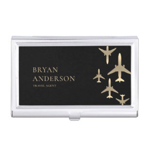 Travel Agent Gold Aeroplanes Business Card Case