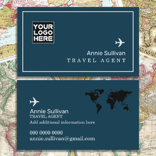 Travel Agent Logo Aeroplane World Map Business Card