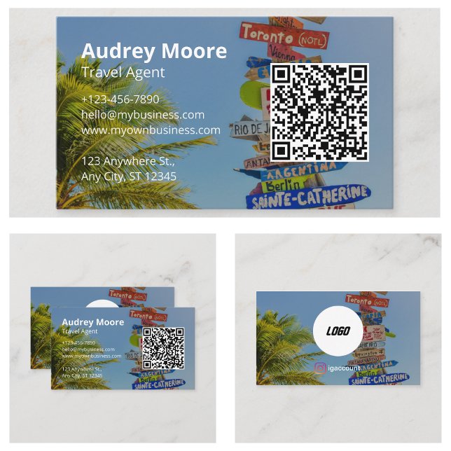 Travel Agent Logo Qr Code Minimalist Business Card (Travel Agent Logo Qr Code Minimalist Business Cards)