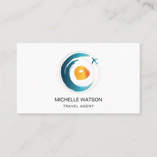 Travel Agent Map Beach Sun Ocean Aeroplane Vacatio Business Card (Front)