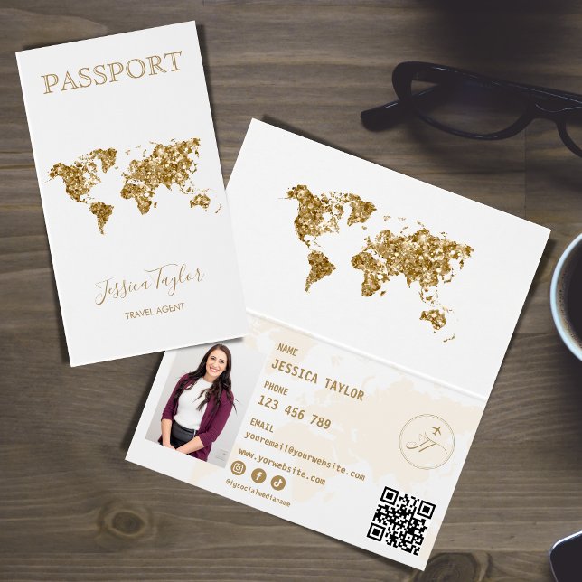 Travel Agent Passport World Map Insert Photo (unique passport business card)