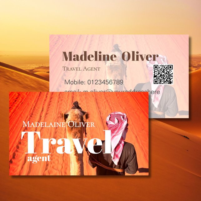 Travel Agent QR  Code Desert Scene White Business Card (Creator Uploaded)
