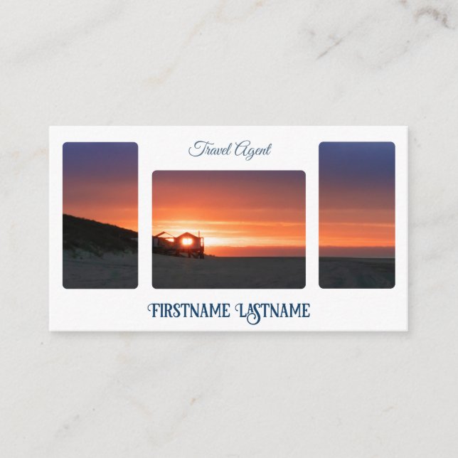 Travel agent sunset sky at ocean beach QR-Code Business Card (Front)