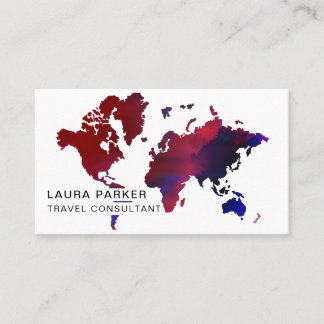 Travel Agent Watercolor World Map Tourism Booking Business Card
